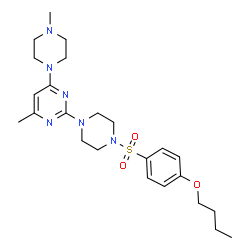 ChemSpider 2D Image | 2-{4-[(4-Butoxyphenyl)sulfonyl]-1-piperazinyl}-4-methyl-6-(4-methyl-1-piperazinyl)pyrimidine | C24H36N6O3S