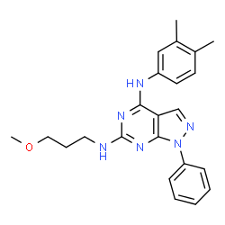 ChemSpider 2D Image | N~4~-(3,4-Dimethylphenyl)-N~6~-(3-methoxypropyl)-1-phenyl-1H-pyrazolo[3,4-d]pyrimidine-4,6-diamine | C23H26N6O