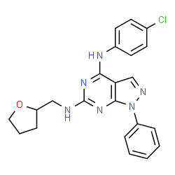 ChemSpider 2D Image | N~4~-(4-Chlorophenyl)-1-phenyl-N~6~-(tetrahydro-2-furanylmethyl)-1H-pyrazolo[3,4-d]pyrimidine-4,6-diamine | C22H21ClN6O