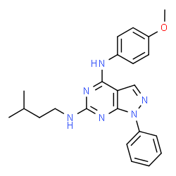 ChemSpider 2D Image | N~4~-(4-Methoxyphenyl)-N~6~-(3-methylbutyl)-1-phenyl-1H-pyrazolo[3,4-d]pyrimidine-4,6-diamine | C23H26N6O