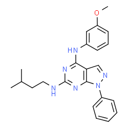 ChemSpider 2D Image | N~4~-(3-Methoxyphenyl)-N~6~-(3-methylbutyl)-1-phenyl-1H-pyrazolo[3,4-d]pyrimidine-4,6-diamine | C23H26N6O