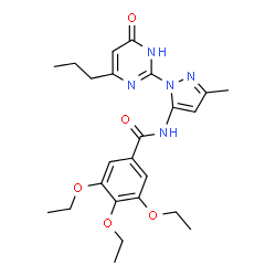 ChemSpider 2D Image | 3,4,5-Triethoxy-N-[3-methyl-1-(4-oxo-6-propyl-1,4-dihydro-2-pyrimidinyl)-1H-pyrazol-5-yl]benzamide | C24H31N5O5