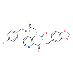 ChemSpider 2D Image | 2-[3-(1,3-Benzodioxol-5-ylmethyl)-2,4-dioxo-3,4-dihydropyrido[3,2-d]pyrimidin-1(2H)-yl]-N-(4-fluorobenzyl)acetamide | C24H19FN4O5