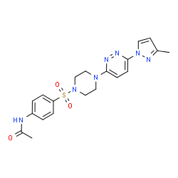 ChemSpider 2D Image | N-[4-({4-[6-(3-Methyl-1H-pyrazol-1-yl)-3-pyridazinyl]-1-piperazinyl}sulfonyl)phenyl]acetamide | C20H23N7O3S