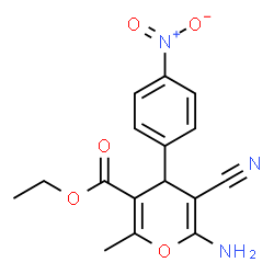 ChemSpider 2D Image | Ethyl 6-amino-5-cyano-2-methyl-4-(4-nitrophenyl)-4H-pyran-3-carboxylate | C16H15N3O5