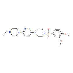 ChemSpider 2D Image | 3-{4-[(3,4-Dimethoxyphenyl)sulfonyl]-1-piperazinyl}-6-(4-ethyl-1-piperazinyl)pyridazine | C22H32N6O4S
