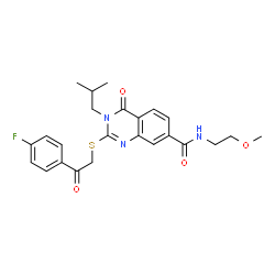 ChemSpider 2D Image | 2-{[2-(4-Fluorophenyl)-2-oxoethyl]sulfanyl}-3-isobutyl-N-(2-methoxyethyl)-4-oxo-3,4-dihydro-7-quinazolinecarboxamide | C24H26FN3O4S