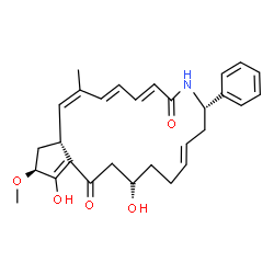 ChemSpider 2D Image | (1Z,3E,5E,9S,11E,15R,19S,20aR)-15,18-Dihydroxy-19-methoxy-2-methyl-9-phenyl-9,10,13,14,15,16,20,20a-octahydrocyclopenta[i]azacyclononadecine-7,17(8H,19H)-dione | C29H35NO5