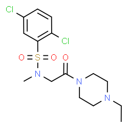 ChemSpider 2D Image | 2,5-Dichloro-N-[2-(4-ethyl-1-piperazinyl)-2-oxoethyl]-N-methylbenzenesulfonamide | C15H21Cl2N3O3S