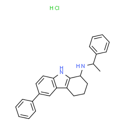 ChemSpider 2D Image | 6-Phenyl-N-(1-phenylethyl)-2,3,4,9-tetrahydro-1H-carbazol-1-amine hydrochloride (1:1) | C26H27ClN2