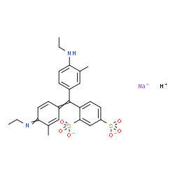 ChemSpider 2D Image | Sodium hydrogen 4-{[4-(ethylamino)-3-methylphenyl][4-(ethylimino)-3-methyl-2,5-cyclohexadien-1-ylidene]methyl}-1,3-benzenedisulfonate (1:1:1) | C25H27N2NaO6S2