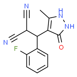 ChemSpider 2D Image | [(2-Fluorophenyl)(5-methyl-3-oxo-2,3-dihydro-1H-pyrazol-4-yl)methyl]malononitrile | C14H11FN4O