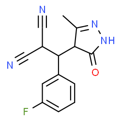 ChemSpider 2D Image | [(3-Fluorophenyl)(3-methyl-5-oxo-4,5-dihydro-1H-pyrazol-4-yl)methyl]malononitrile | C14H11FN4O