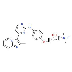 ChemSpider 2D Image | 2-Hydroxy-N,N-dimethyl-3-(4-{[4-(2-methylimidazo[1,2-a]pyridin-3-yl)-2-pyrimidinyl]amino}phenoxy)-1-propanaminium | C23H27N6O2