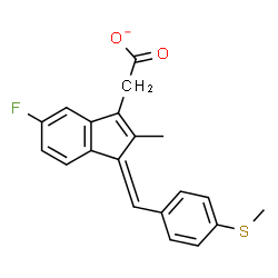 ChemSpider 2D Image | {(1E)-5-Fluoro-2-methyl-1-[4-(methylsulfanyl)benzylidene]-1H-inden-3-yl}acetate | C20H16FO2S