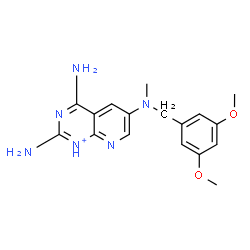 ChemSpider 2D Image | 2,4-Diamino-6-[(3,5-dimethoxybenzyl)(methyl)amino]pyrido[2,3-d]pyrimidin-1-ium | C17H21N6O2