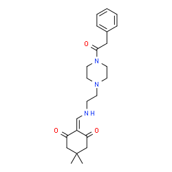 ChemSpider 2D Image | 5,5-Dimethyl-2-[({2-[4-(phenylacetyl)-1-piperazinyl]ethyl}amino)methylene]-1,3-cyclohexanedione | C23H31N3O3