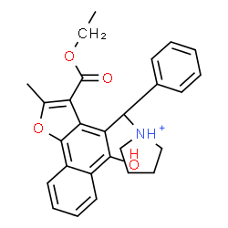 ChemSpider 2D Image | 1-{[3-(Ethoxycarbonyl)-5-hydroxy-2-methylnaphtho[1,2-b]furan-4-yl](phenyl)methyl}pyrrolidinium | C27H28NO4