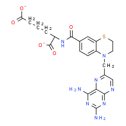 ChemSpider 2D Image | 2-[({4-[(2,4-Diamino-6-pteridinyl)methyl]-3,4-dihydro-2H-1,4-benzothiazin-7-yl}carbonyl)amino]hexanedioate | C22H22N8O5S