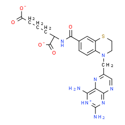 ChemSpider 2D Image | 2-[({4-[(2,4-Diaminopteridin-3-ium-6-yl)methyl]-3,4-dihydro-2H-1,4-benzothiazin-7-yl}carbonyl)amino]hexanedioate | C22H23N8O5S