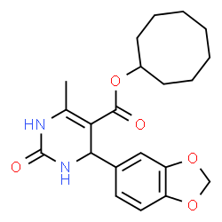 ChemSpider 2D Image | Cyclooctyl 4-(1,3-benzodioxol-5-yl)-6-methyl-2-oxo-1,2,3,4-tetrahydro-5-pyrimidinecarboxylate | C21H26N2O5