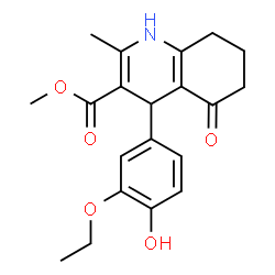ChemSpider 2D Image | Methyl 4-(3-ethoxy-4-hydroxyphenyl)-2-methyl-5-oxo-1,4,5,6,7,8-hexahydro-3-quinolinecarboxylate | C20H23NO5