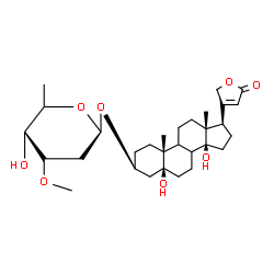 ChemSpider 2D Image | (3beta,5beta,8xi,9xi)-3-{[(5xi)-2,6-Dideoxy-3-O-methyl-beta-D-erythro-hexopyranosyl]oxy}-5,14-dihydroxycard-20(22)-enolide | C30H46O8