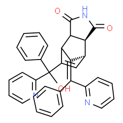 ChemSpider 2D Image | (1R,2S,10E)-8-[Hydroxy(phenyl)2-pyridinylmethyl]-10-[phenyl(2-pyridinyl)methylene]-4-azatricyclo[5.2.1.0~2,6~]dec-8-ene-3,5-dione | C33H25N3O3