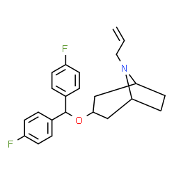 ChemSpider 2D Image | 8-Allyl-3-[bis(4-fluorophenyl)methoxy]-8-azabicyclo[3.2.1]octane | C23H25F2NO