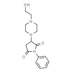 ChemSpider 2D Image | 3-[4-(2-Hydroxyethyl)-1-piperazinyl]-1-phenyl-2,5-pyrrolidinedione | C16H21N3O3