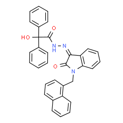ChemSpider 2D Image | 2-Hydroxy-N'-[(3Z)-1-(1-naphthylmethyl)-2-oxo-1,2-dihydro-3H-indol-3-ylidene]-2,2-diphenylacetohydrazide | C33H25N3O3
