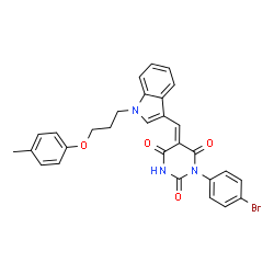 ChemSpider 2D Image | (5E)-1-(4-Bromophenyl)-5-({1-[3-(4-methylphenoxy)propyl]-1H-indol-3-yl}methylene)-2,4,6(1H,3H,5H)-pyrimidinetrione | C29H24BrN3O4