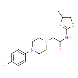 ChemSpider 2D Image | 2-[4-(4-Fluorophenyl)-1-piperazinyl]-N-(4-methyl-1,3-thiazol-2-yl)acetamide | C16H19FN4OS