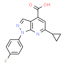 ChemSpider 2D Image | 6-Cyclopropyl-1-(4-fluorophenyl)pyrazolo[3,4-b]pyridine-4-carboxylic acid | C16H12FN3O2