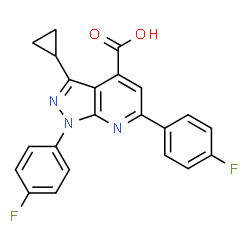ChemSpider 2D Image | 3-Cyclopropyl-1,6-bis(4-fluorophenyl)pyrazolo[3,4-b]pyridine-4-carboxylic acid | C22H15F2N3O2