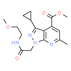 ChemSpider 2D Image | Methyl 3-cyclopropyl-1-{2-[(2-methoxyethyl)amino]-2-oxoethyl}-6-methyl-1H-pyrazolo[3,4-b]pyridine-4-carboxylate | C17H22N4O4
