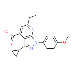 ChemSpider 2D Image | 3-Cyclopropyl-6-ethyl-1-(4-methoxyphenyl)pyrazolo[3,4-b]pyridine-4-carboxylic acid | C19H19N3O3