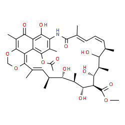 ChemSpider 2D Image | Methyl (7E,9Z,11R,13R,14R,15R,16R,17R,18S,19S,20E)-2-acetoxy-12,14,16,18,31-pentahydroxy-3,7,11,13,17,19,21,27-octamethyl-6,28-dioxo-23,25-dioxa-5-azatetracyclo[20.7.1.1~4,29~.0~26,30~]hentriaconta-1,
3,7,9,20,22(30),26,29(31)-octaene-15-carboxylate | C40H51NO13