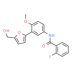 ChemSpider 2D Image | N-{3-[5-(Hydroxymethyl)-2-furyl]-4-methoxyphenyl}-2-iodobenzamide | C19H16INO4