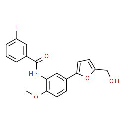 ChemSpider 2D Image | N-{5-[5-(Hydroxymethyl)-2-furyl]-2-methoxyphenyl}-3-iodobenzamide | C19H16INO4