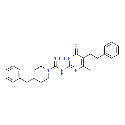 ChemSpider 2D Image | 4-Benzyl-N-[4-methyl-6-oxo-5-(2-phenylethyl)-1,6-dihydro-2-pyrimidinyl]-1-piperidinecarboximidamide | C26H31N5O