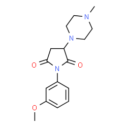 ChemSpider 2D Image | 1-(3-Methoxyphenyl)-3-(4-methyl-1-piperazinyl)-2,5-pyrrolidinedione | C16H21N3O3