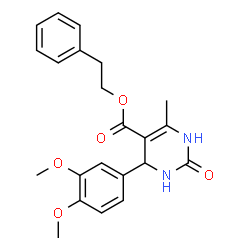 ChemSpider 2D Image | 2-Phenylethyl 4-(3,4-dimethoxyphenyl)-6-methyl-2-oxo-1,2,3,4-tetrahydro-5-pyrimidinecarboxylate | C22H24N2O5