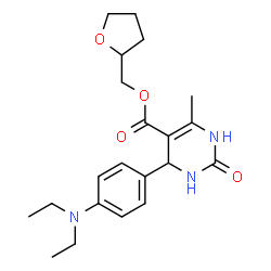 ChemSpider 2D Image | Tetrahydro-2-furanylmethyl 4-[4-(diethylamino)phenyl]-6-methyl-2-oxo-1,2,3,4-tetrahydro-5-pyrimidinecarboxylate | C21H29N3O4