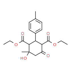 ChemSpider 2D Image | Diethyl 4-hydroxy-4-methyl-2-(4-methylphenyl)-6-oxo-1,3-cyclohexanedicarboxylate | C20H26O6