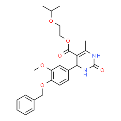 ChemSpider 2D Image | 2-Isopropoxyethyl 4-[4-(benzyloxy)-3-methoxyphenyl]-6-methyl-2-oxo-1,2,3,4-tetrahydro-5-pyrimidinecarboxylate | C25H30N2O6