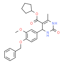 ChemSpider 2D Image | Cyclopentyl 4-[4-(benzyloxy)-3-methoxyphenyl]-6-methyl-2-oxo-1,2,3,4-tetrahydro-5-pyrimidinecarboxylate | C25H28N2O5