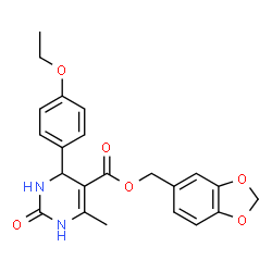 ChemSpider 2D Image | 1,3-Benzodioxol-5-ylmethyl 4-(4-ethoxyphenyl)-6-methyl-2-oxo-1,2,3,4-tetrahydro-5-pyrimidinecarboxylate | C22H22N2O6