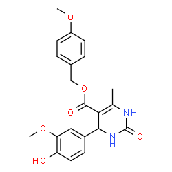 ChemSpider 2D Image | 4-Methoxybenzyl 4-(4-hydroxy-3-methoxyphenyl)-6-methyl-2-oxo-1,2,3,4-tetrahydro-5-pyrimidinecarboxylate | C21H22N2O6