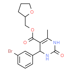 ChemSpider 2D Image | Tetrahydro-2-furanylmethyl 4-(3-bromophenyl)-6-methyl-2-oxo-1,2,3,4-tetrahydro-5-pyrimidinecarboxylate | C17H19BrN2O4